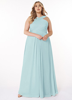 Azazie Kaleigh Bridesmaid Dresses Sea Glass A-Line Pleated Chiffon Dress image7