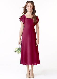 Azazie Bondi Junior Linia A Marszczony Szyfon Długość herbaty Młodsza druhna Sukienka image2