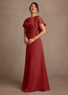 Azazie Frieda Mère de la mariée Robes Robe Trapèze en Mousseline de soie Appliqué Rouille image2