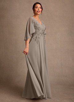 Azazie Tilda Mother of the Bride Dresses Taupe A-Line Lace Chiffon Dress image3