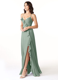 Azazie Tarni Bridesmaid Dresses Silver Sage A-Line Chiffon Dress image3