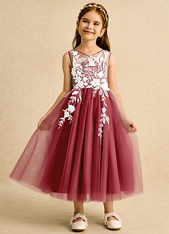 Azazie Sundae Flower Girl Dresses Pomegranate Ball-Gown Lace Dress image6