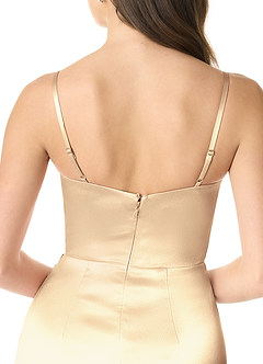 Azazie Sukia Bridesmaid Dresses Gold Mermaid Pleated Metallic Satin Dress image5