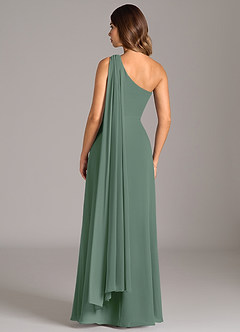 Azazie Tella Vestidos de damas de honor Vestido de Eucalipto de Gasa de Corte en A con Hombro unilateral image6