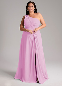 Azazie Brooke Bridesmaid Dresses Candy Pink A-Line One Shoulder Chiffon Dress image10