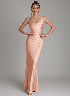 Azazie Agustina Robes de demoiselle d'honneur Robe Sirène en Satin extensible Corset Or Rose image1