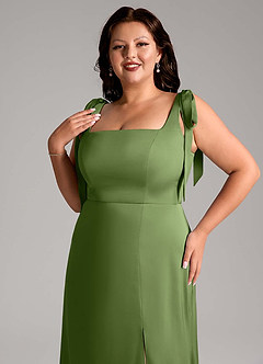 Azazie Frostine Vestidos de damas de honor Vestido de Enebro de Satén Elástico de Corte en A con Lazo image10