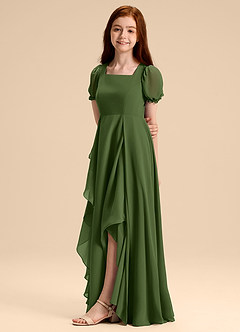 Azazie Priya Junior Olive A-Line Blouson Chiffon Dress image4