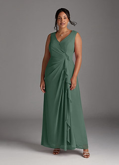Azazie Manuella Mother of the Bride Dresses Sea Moss A-Line V-Neck Pleated Chiffon Dress image11