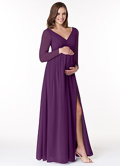Azazie Teton Maternity Bridesmaid Dresses A-Line Long Sleeve Chiffon Floor-Length Dress image4