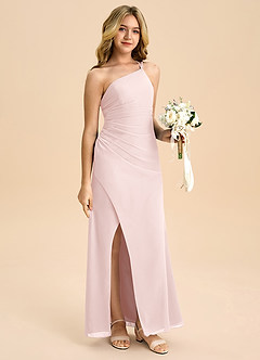 Azazie Eren Junior Blushing Pink A-Line Pleated Chiffon Dress image3