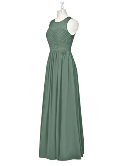 Azazie Nina Bridesmaid Dresses Eucalyptus A-Line Pleated Chiffon Dress image8