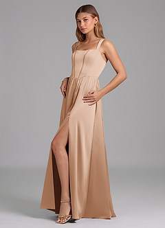 Azazie Rosaline Bridesmaid Dresses English Rose A-Line Side Slit Stretch Satin Dress image5