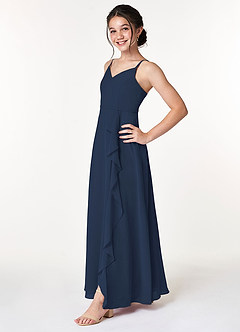Azazie Naeem Junior Dark Navy A-Line Ruched Chiffon Dress image3