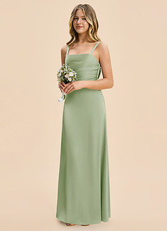 Azazie Astyn Junior Dusty Sage Sheath Pleated Stretch Satin Dress image4