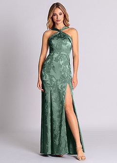 Azazie Rue 신부 들러리 드레스 쉬스 주름진 자카드 바닥 길이 드레스 image6