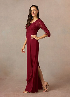 Azazie Poe Mother of the Bride Dresses Burgundy Sheath Lace Dress image2