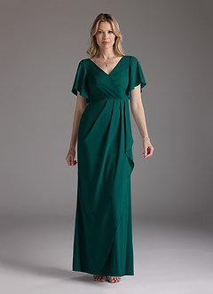 Azazie Song Mother of the Bride Dresses Pine Mermaid V-Neck Pleated Stretch Chiffon Dress image3