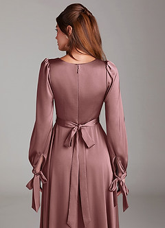 Azazie Leonia Bridesmaid Dresses Vintage Mauve A-Line Long Sleeve Stretch Satin Dress image7