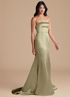 Azazie Aura Bridesmaid Dresses Moss Green Mermaid Metallic Satin Convertible Dress image5