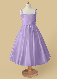 Azazie Cutie Pie Flower Girl Dresses Lilac A-Line Pleated Matte Satin Dress image4