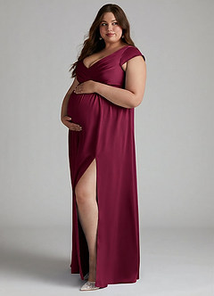 Azazie Allessia Maternity Bridesmaid Dresses A-Line Pleated Stretch Satin Floor-Length Dress image8