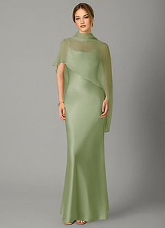 Azazie Jaleesa Bridesmaid Dresses Dusty Sage A-Line High Neck Stretch Satin Dress image1