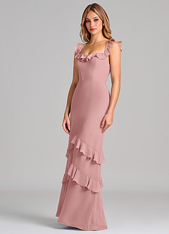 Azazie Marilynn Venta Final Vestido de Rosa Polvorienta de Gasa de Corte Sirena con Vestidos sin tirantes image7