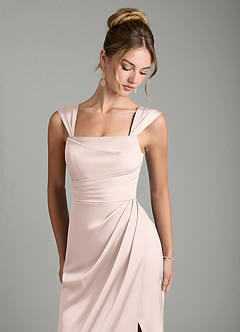 Azazie Filippa Bridesmaid Dresses Blushing Pink A-Line Pleated Stretch Satin Dress image3