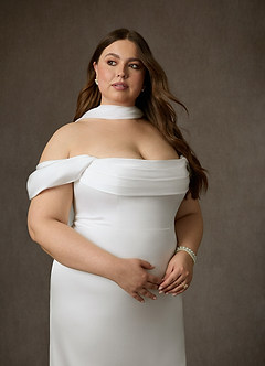 Azazie Blithe Vestidos de novia Vestido de Diamante Blanco de Satén Elástico de Corte Recto con Corte Lateral image24