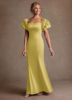 Azazie Redding Klänningar till brudens mor Klä Tubklänning i Stretch Satin Rynkad Kanariefågel image3