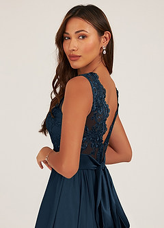 Azazie Gertrude Bridesmaid Dresses Dark Navy A-Line Lace Chiffon Dress image7