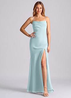 Azazie Grata 신부 들러리 드레스 인어 주름진 쉬폰 바닥 길이 드레스 image6