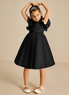 Azazie Kaeya Robe Demoiselle D'honneur Fillette Robe Trapèze en Tulle Arc Noir image3