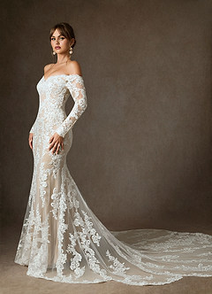 Azazie Empiria Wedding Dresses Diamond White Champagne Mermaid Sequins Tulle Dress image6
