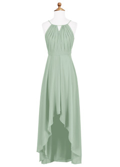 Azazie Oaklynn Junior Agave A-Line Pleated Chiffon Dress image6