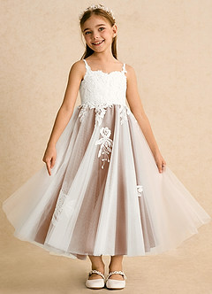 Azazie Coraline Sukienki dla dziewczynek sypiących kwiaty Linia A Koronka Sznurówka Długość kostki Sukienka image3