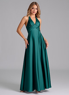 Azazie Tessie Bridesmaid Dresses Peacock A-Line Pleated Stretch Satin Dress image5