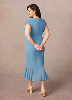 Azazie Renetta Abiti per la Madre della Sposa Abito Tubino in Maglia con Scollo a V a Pieghe Blu Acciaio image11