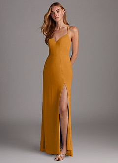 Azazie Manila Bridesmaid Dresses Butterscotch Sheath V-Neck Chiffon Dress image3