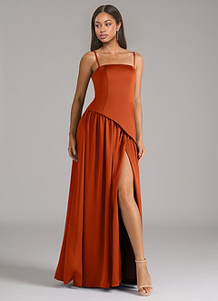 Azazie Adeline Robes de demoiselle d'honneur Robe Trapèze Convertible en Satin extensible Sans bretelle Orange Brûlée image6