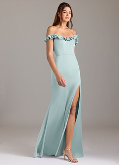 Azazie Callie Brautjungfernkleider Wandelbar A-Linie Gestreift Stretch-Satin Kleid Nebel image6