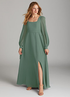 Azazie Leonia A-Linie mit Taschen Chiffon Kleider Eukalyptus image1