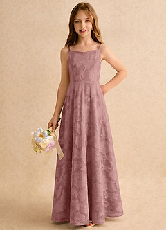 Azazie Jaella Girls Formal Flower Girl Dresses Dusty Rose A-Line Pleated Floral Burnout Dress image4