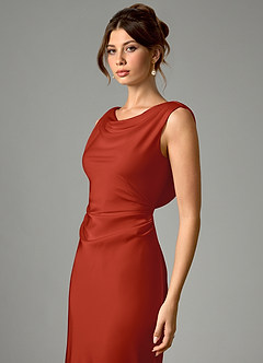 Azazie Kieryn Bridesmaid Dresses Rust Mermaid Pleated Stretch Satin Dress image4