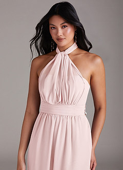 Azazie Lamara Bridesmaid Dresses Blushing Pink Off the Shoulder Chiffon Convertible Jumpsuit image2