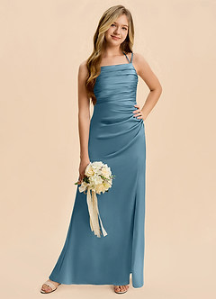 Azazie Nova Junior Bermuda A-Line Pleated Stretch Satin Dress image5