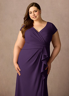 Azazie Tana Mother of the Bride Dresses Plum Mermaid V-Neck Pleated Stretch Crepe Dress image10