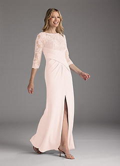 Azazie Margene Final Sale Dusty Blue Sheath Lace Stretch Crepe Dress image2