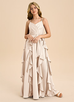 Azazie Peyton Junior White Alabaster A-Line Pleated Stretch Satin Dress image5